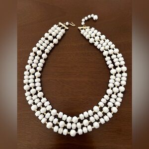 Vintage White Beaded Multi-Strand Necklace - Elegant Women's Jewelry